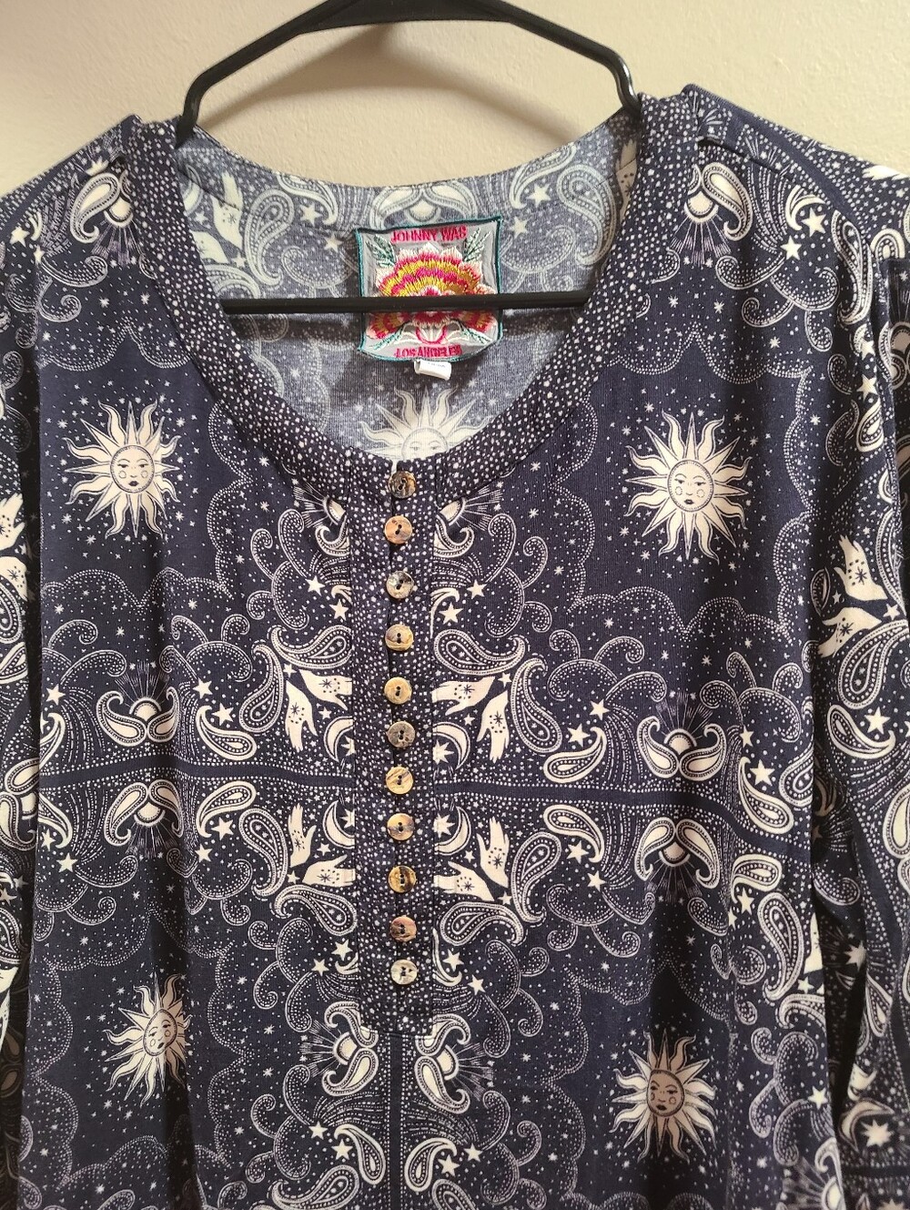 Johnny Was Runa Button Front Henley Large Top - Picture 2 of 8
